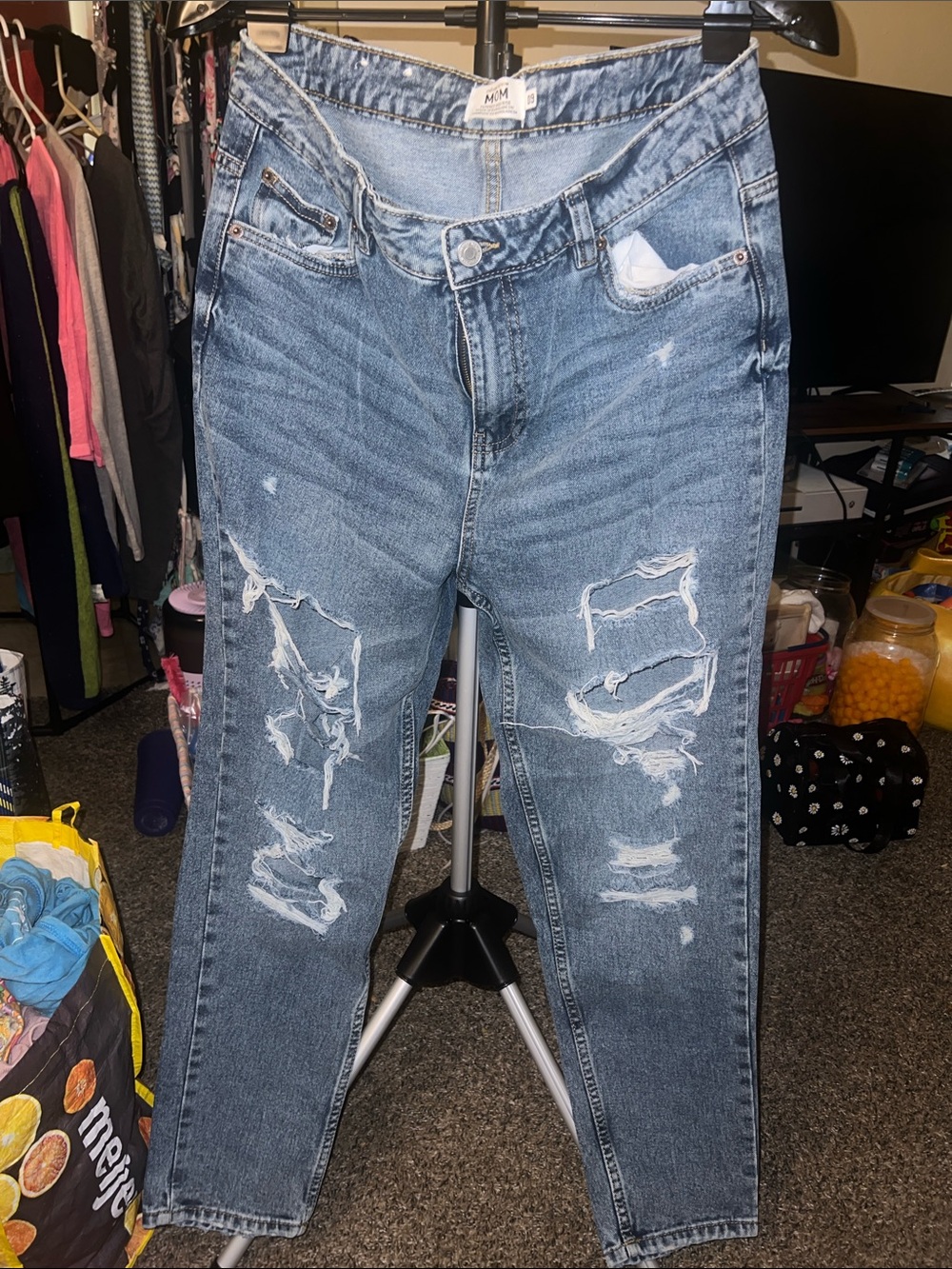 Refuge Denim Mom High Rise Distressed Blue Denim Jeans Pockets Juniors 9